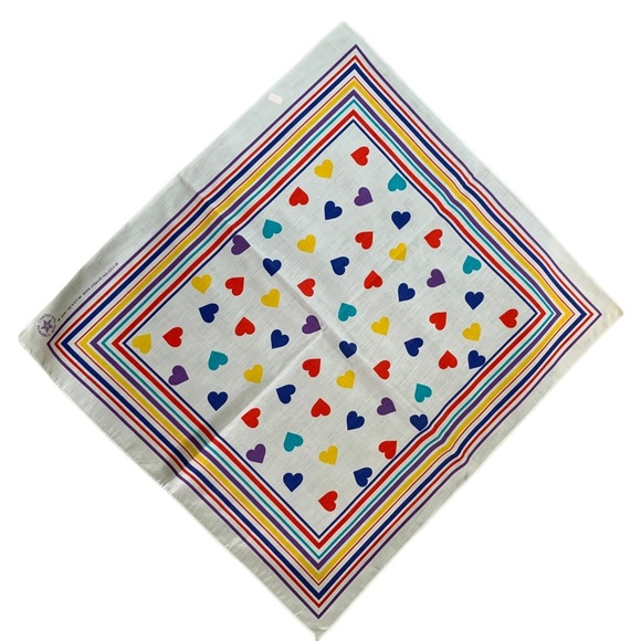Vtg Colourful Heart Print Bandana Pop Art to Wear Y2K Festival Dog Cute USA NEW - Picture 1 of 5